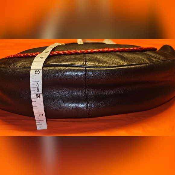 Half Moon Bag Black & Red w/Braided Handle & Trim  by Barganza B Bag New w/Tags - Picture 6 of 11